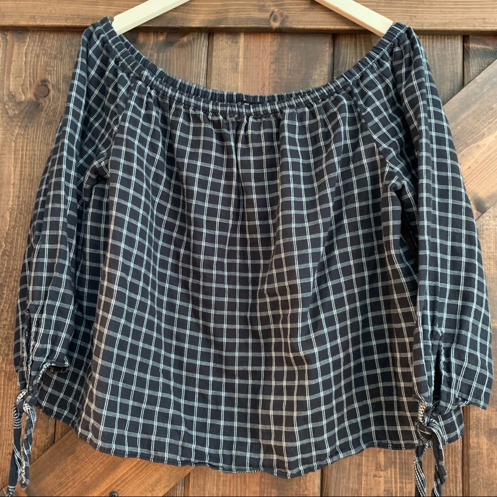 MADEWELL EUC Plaid Off-the-Shoulder Top L